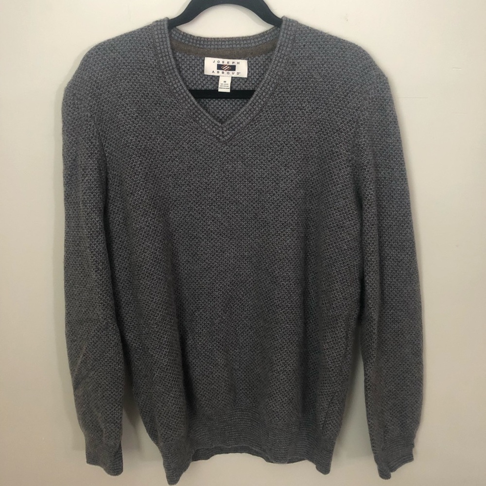 Joseph Abboud Grey V-Neck Wool Sweater